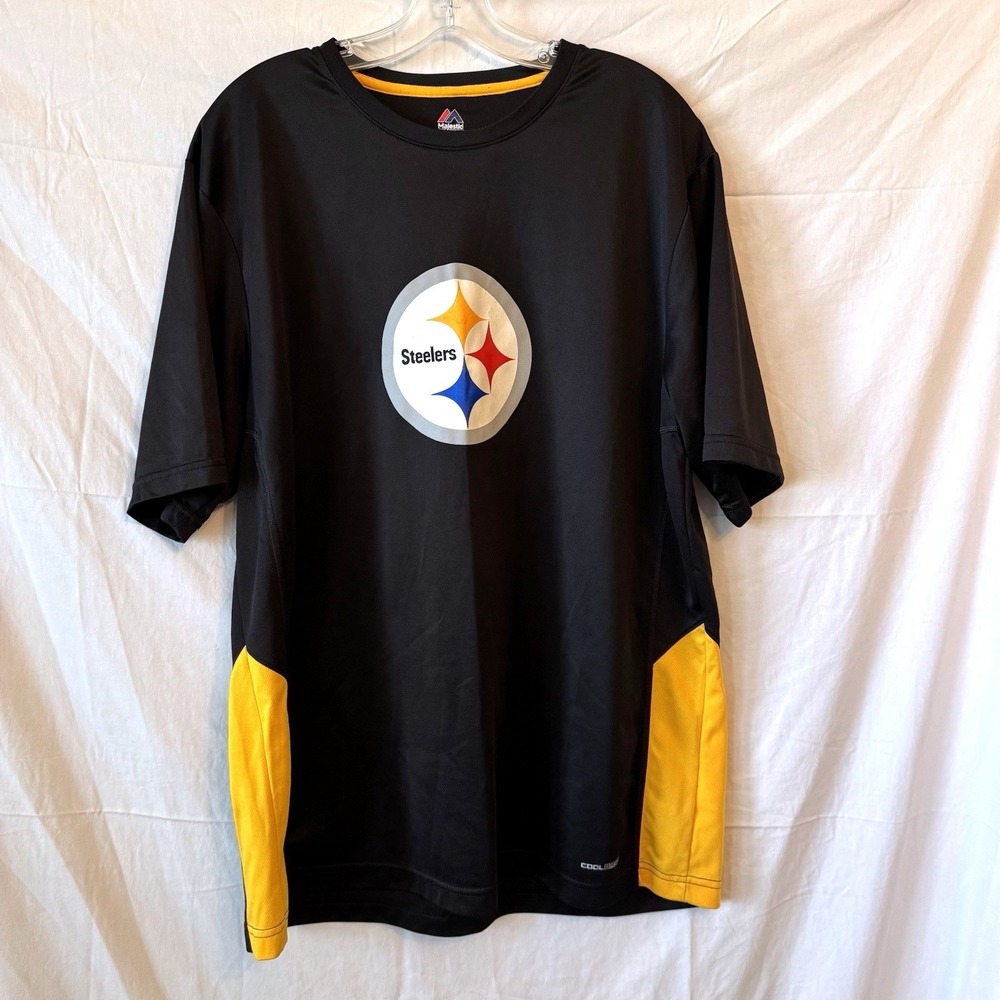Majestic‎ Pittsburgh Steelers Shirt Mens XL Black Gold Cool Base Performance Tee